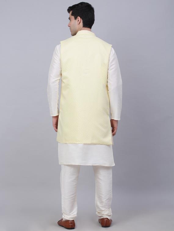self design kurta pyjama with nehru jacket - 19453223 - Standard Image - 3