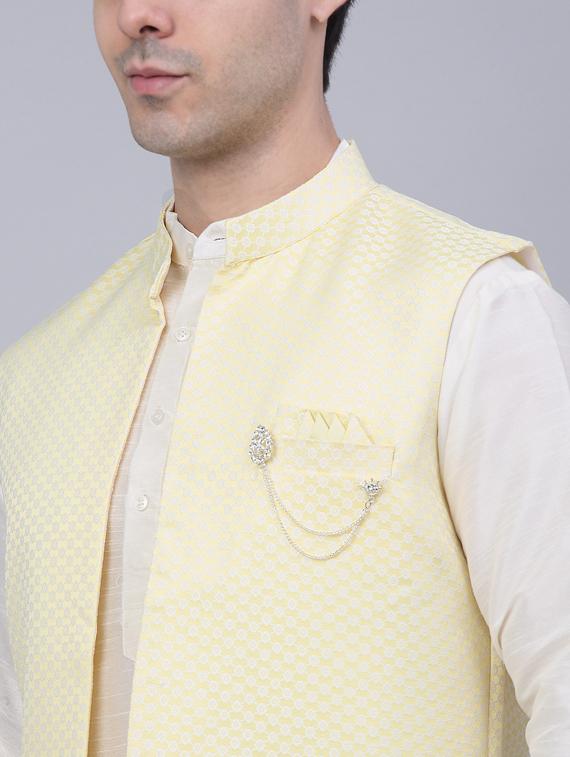 self design kurta pyjama with nehru jacket - 19453223 - Standard Image - 5