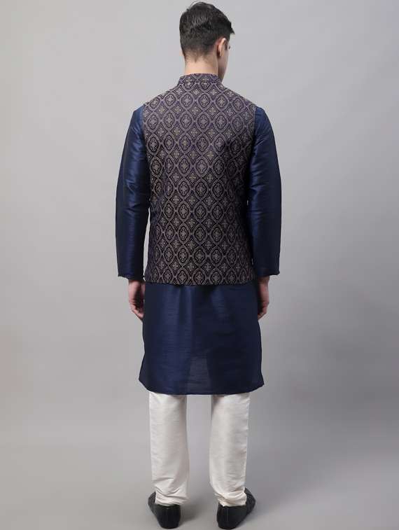 blue self design kurta pyjama with nehru jacket - 19453227 -  Standard Image - 3