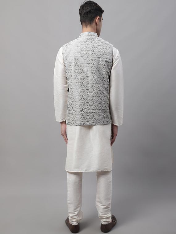 self design kurta pyjama with nehru jacket - 19453231 - Standard Image - 3