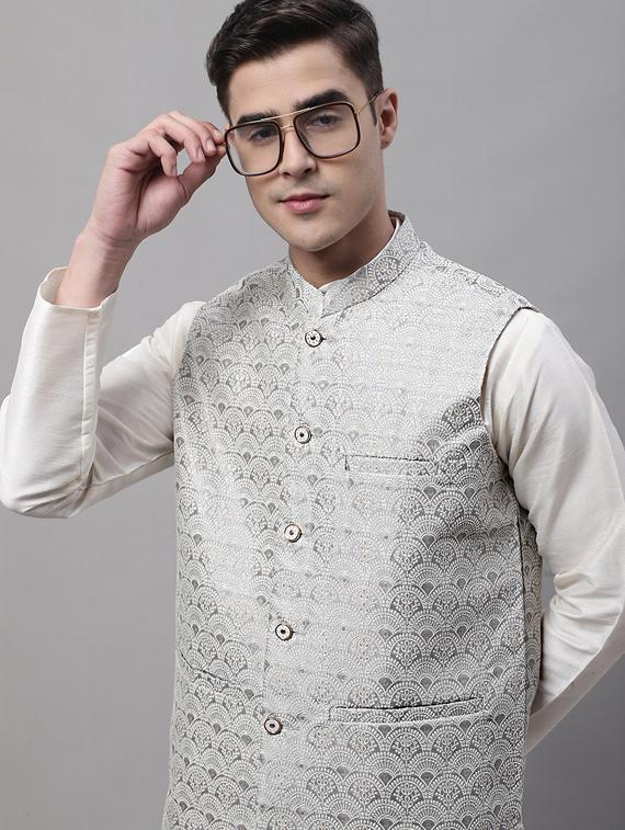 self design kurta pyjama with nehru jacket - 19453231 - Standard Image - 5