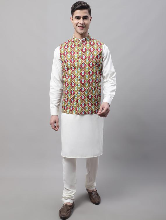 printed kurta pyjama with nehru jacket - 19453235 -  Zoom Image - 0