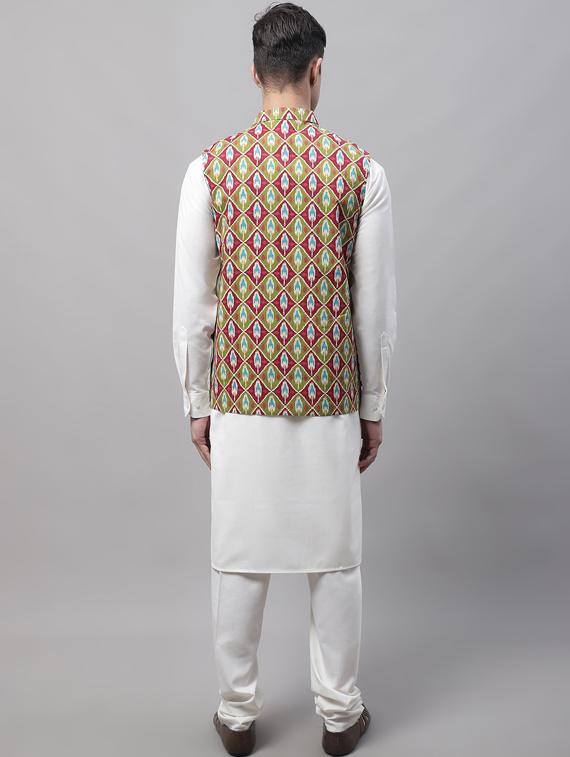 printed kurta pyjama with nehru jacket - 19453235 - Standard Image - 3