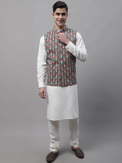 printed kurta pyjama with nehru jacket - 19453236 -  Standard Image - 0