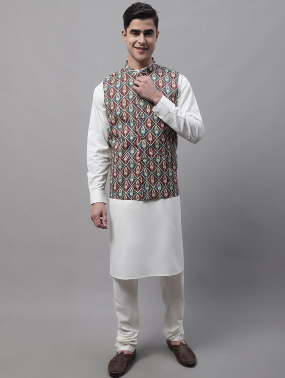 printed kurta pyjama with nehru jacket - 19453236 -  Zoom Image - 0