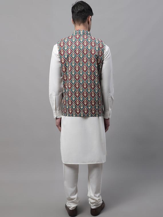 printed kurta pyjama with nehru jacket - 19453236 - Standard Image - 3
