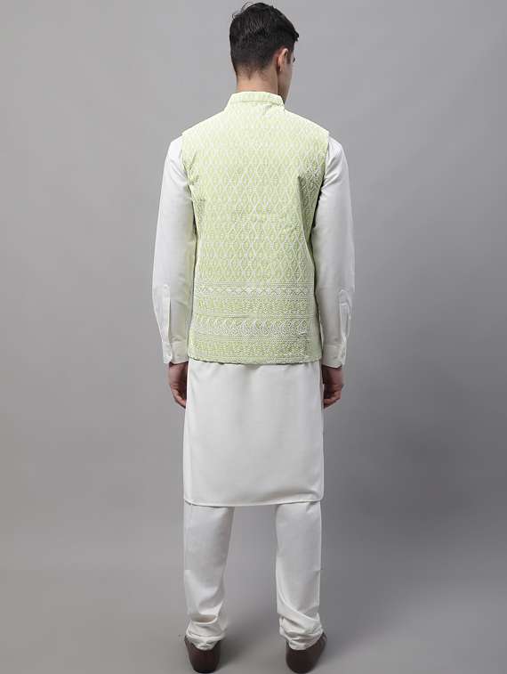 self design kurta pyjama with nehru jacket - 19453237 -  Standard Image - 3