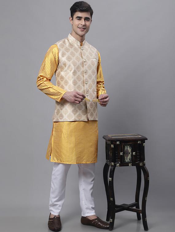 printed kurta pyjama with nehru jacket - 19453243 - Zoom Image - 0