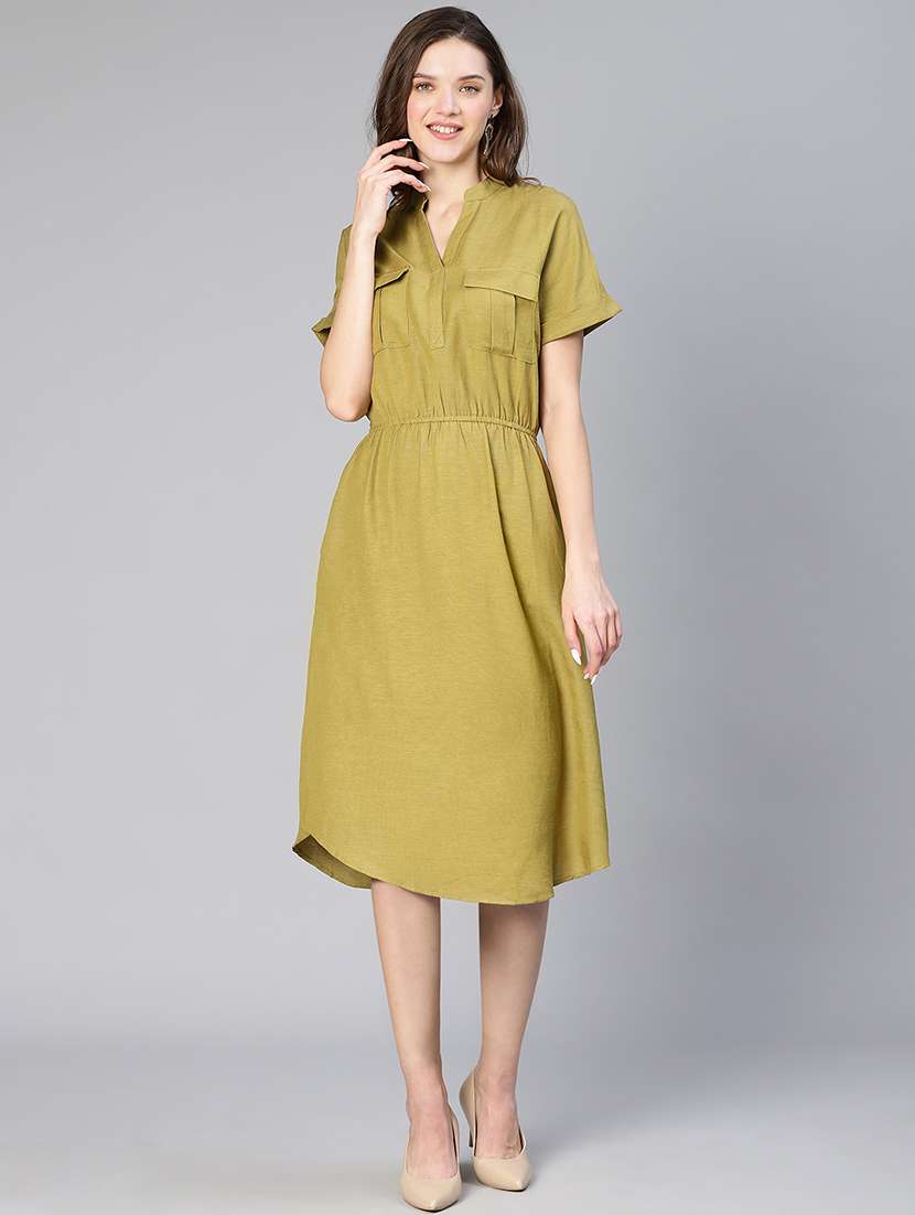 green solid fit & flare dress - 19453253 -  Zoom Image - 0