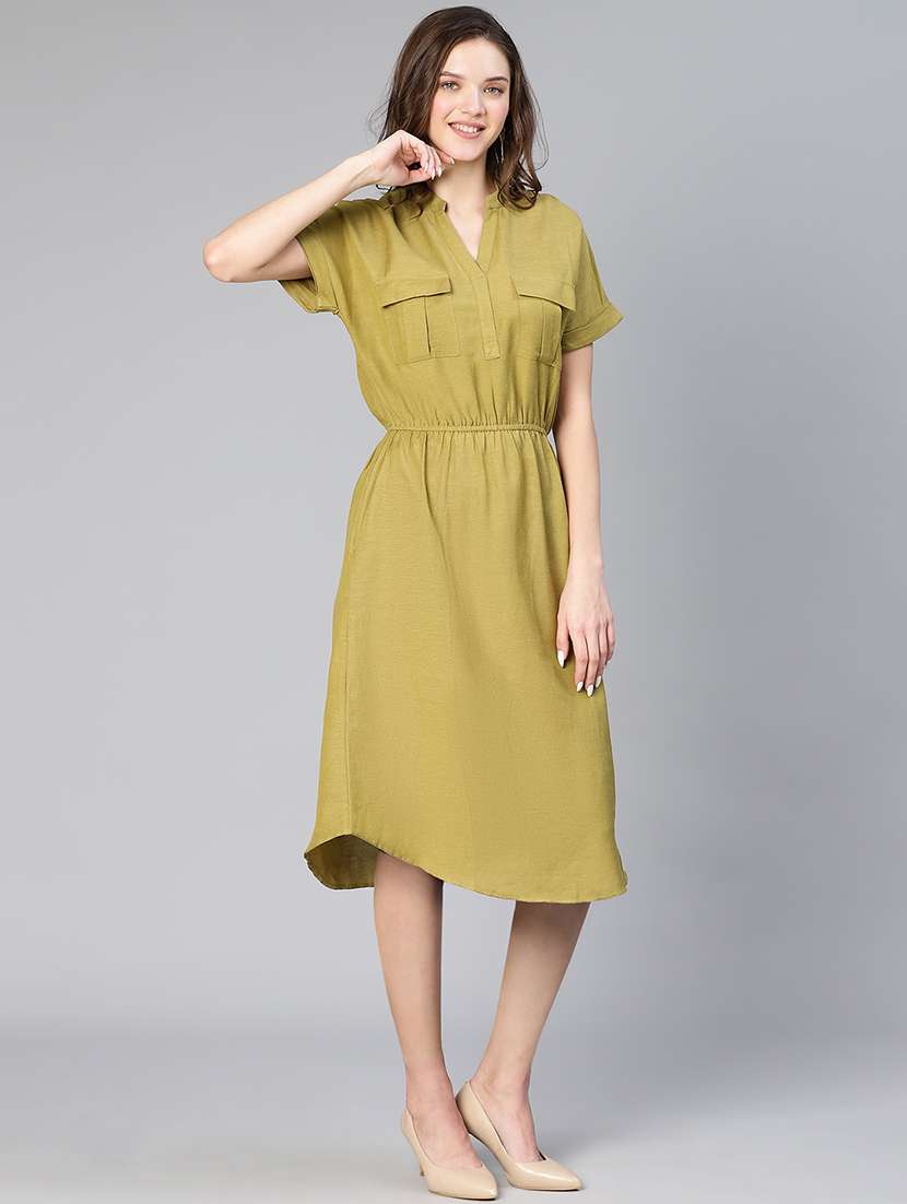 green solid fit & flare dress - 19453253 - Standard Image - 3