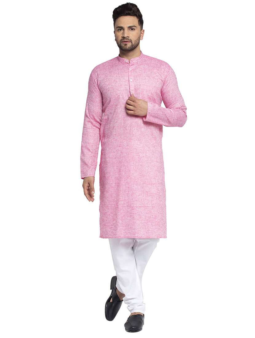 men solid long sleeve kurta and pyjama set