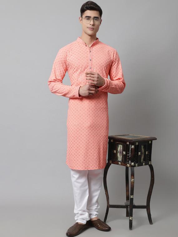 peach embroidered kurta pyjama set - 19453295 - Zoom Image - 0