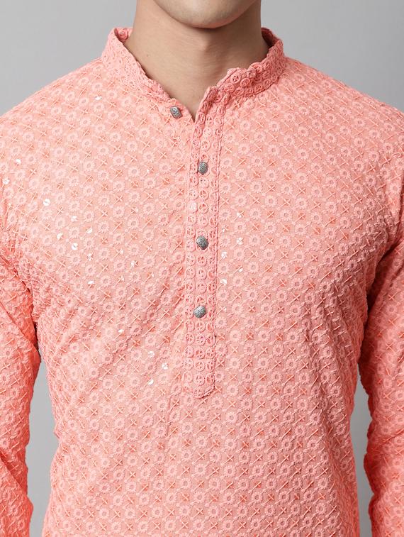 peach embroidered kurta pyjama set - 19453295 - Standard Image - 5