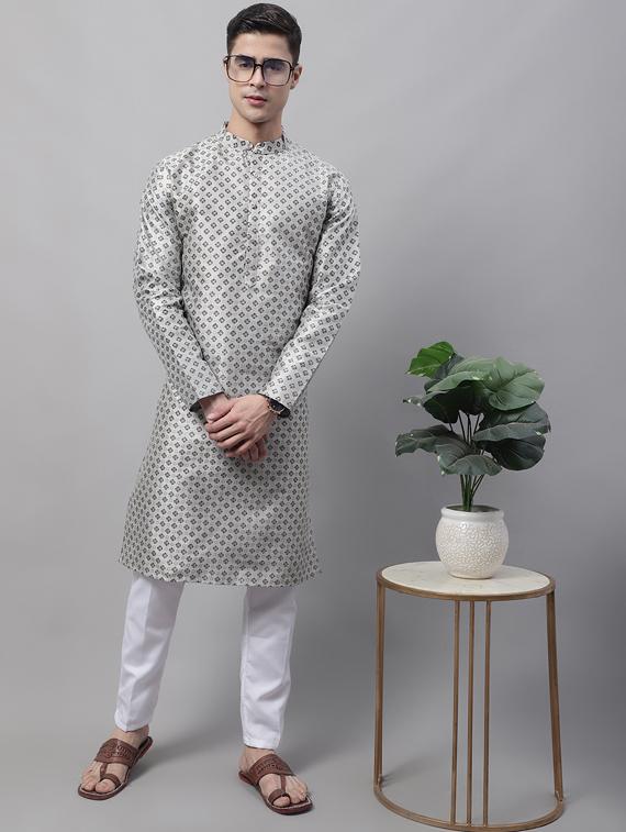 grey self design kurta pyjama set - 19453310 -  Zoom Image - 0