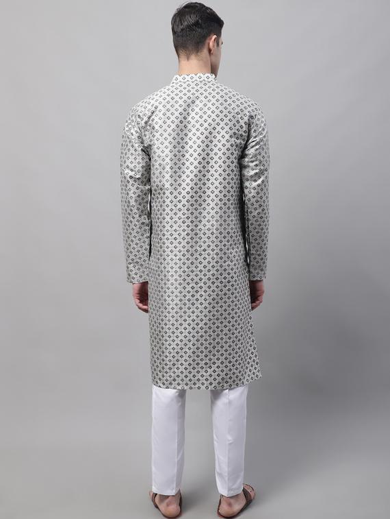 grey self design kurta pyjama set - 19453310 - Standard Image - 3