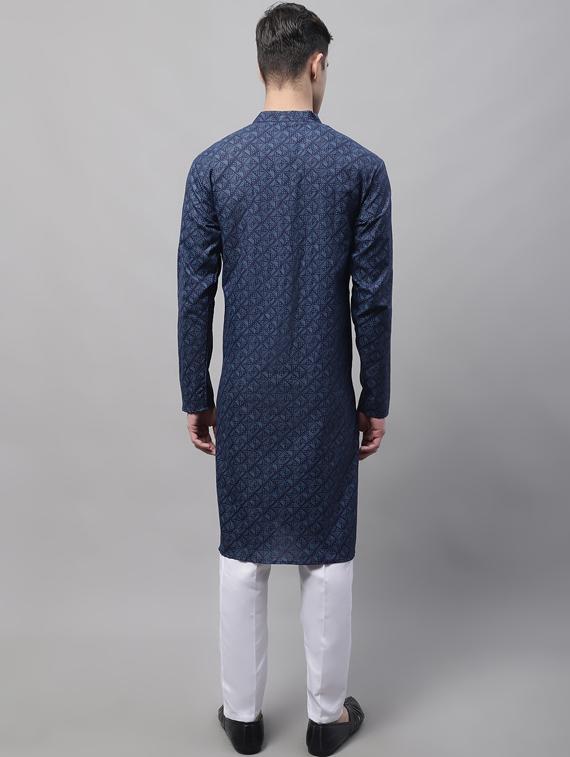 navy blue printed kurta pyjama set - 19453314 - Standard Image - 3