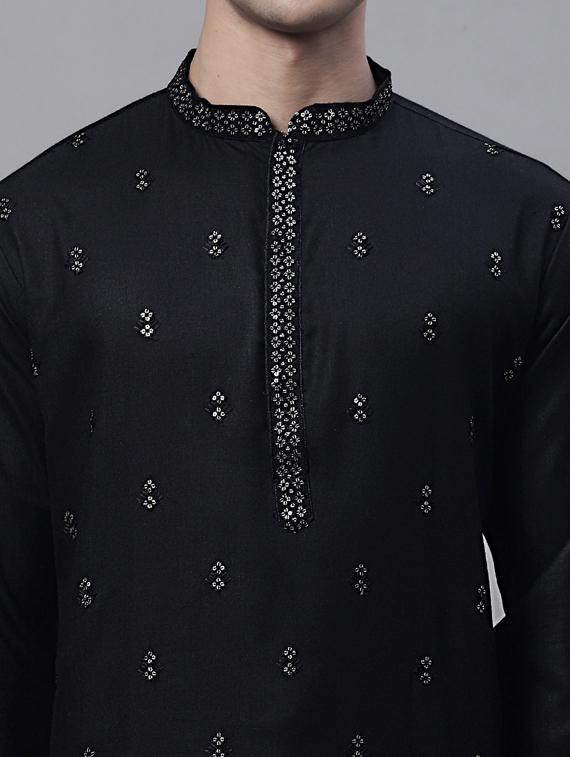 black embroidered kurta pyjama set - 19453329 - Standard Image - 5
