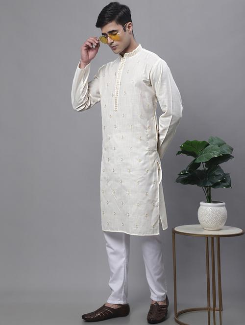 white embroidered kurta pyjama set - 19453332 - Standard Image - 0