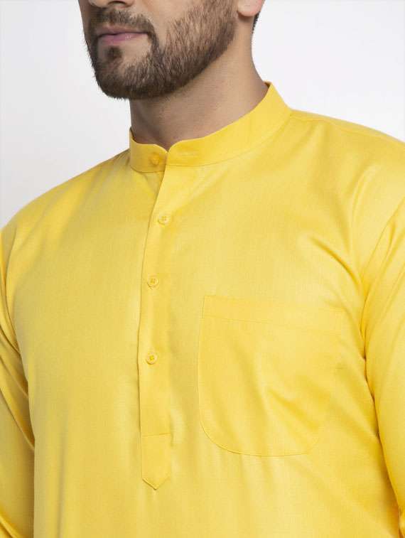 yellow solid cotton kurta pyjama set - 19453344 - Standard Image - 3