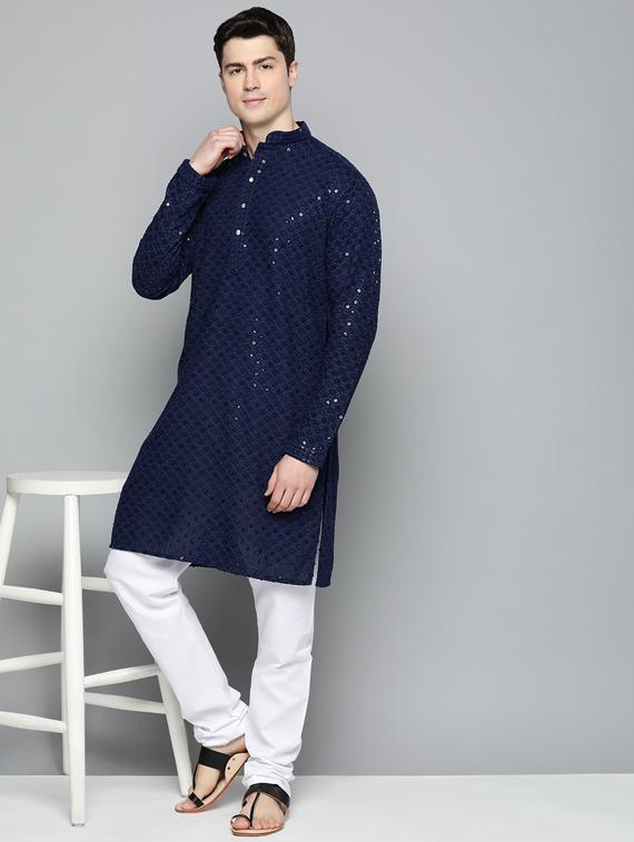 sequined embroidered kurta pyjama set - 19453393 - Standard Image - 3