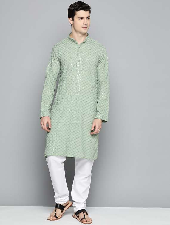 men sequined embroidered kurta pyjama set