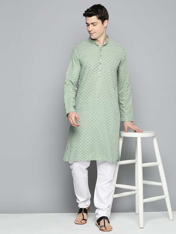 men sequined embroidered kurta pyjama set - 19453395 -  Standard Image - 3