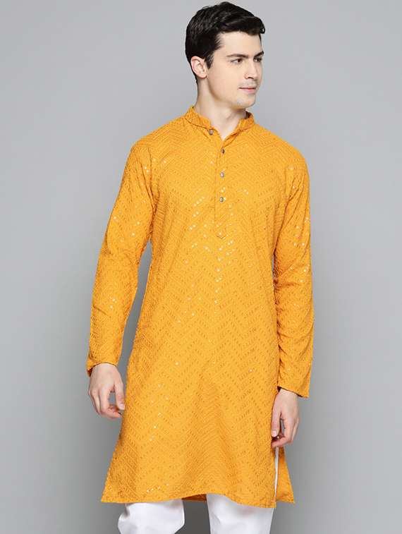 yellow embroidered long kurta - 19453411 - Zoom Image - 0