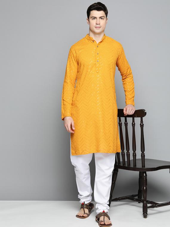 yellow embroidered long kurta - 19453411 - Standard Image - 3