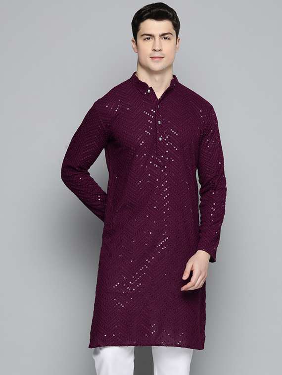 purple embroidered long kurta