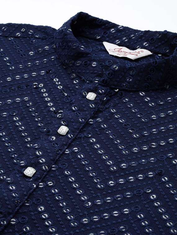 navy blue embroidered long kurta - 19453421 - Standard Image - 5