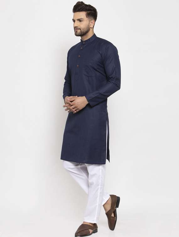 navy blue solid long kurta - 19453424 -  Standard Image - 3