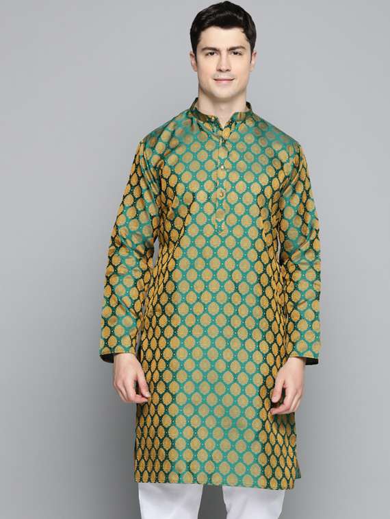 green self design long kurta - 19453426 -  Zoom Image - 0