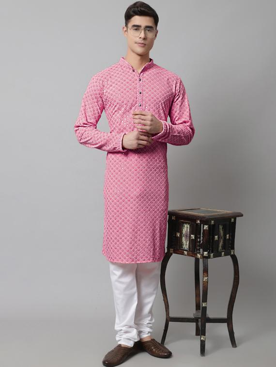pink embroidered long kurta - 19453428 - Standard Image - 3