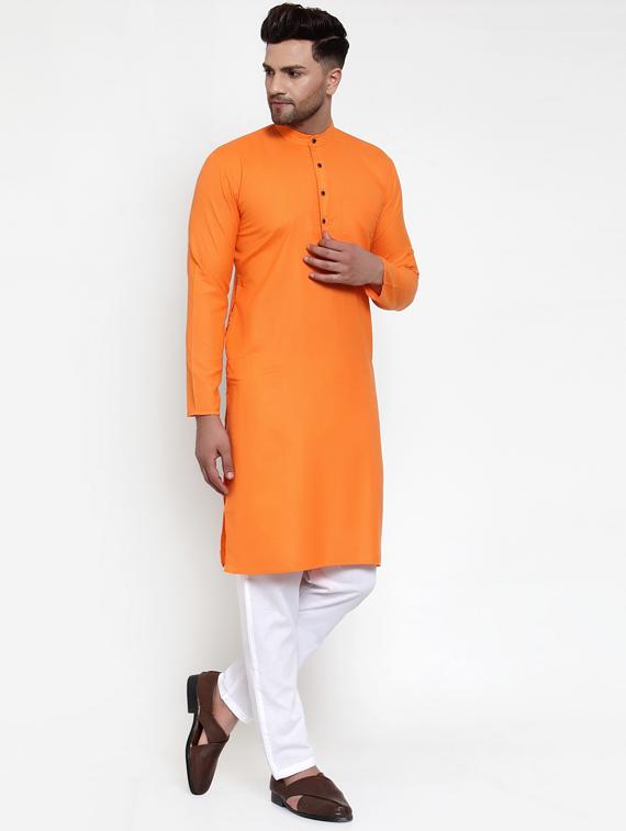 orange solid long kurta - 19453429 - Standard Image - 3