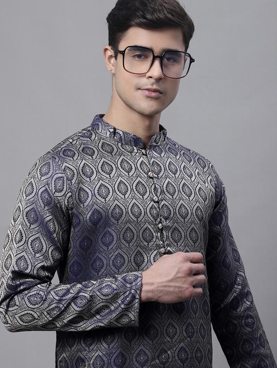 men self design mandarin neck long kurta - 19453433 - Standard Image - 5