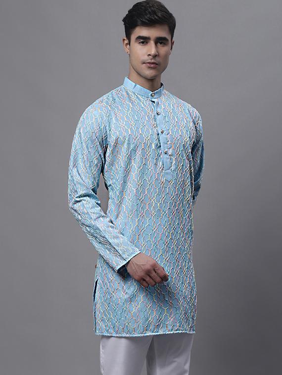 light blue embroidered kurta - 19453436 -  Zoom Image - 0