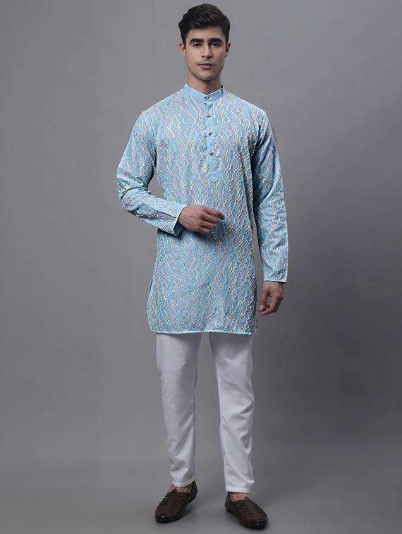 light blue embroidered kurta - 19453436 - Standard Image - 3