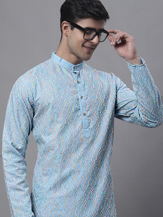 light blue embroidered kurta - 19453436 - Standard Image - 5