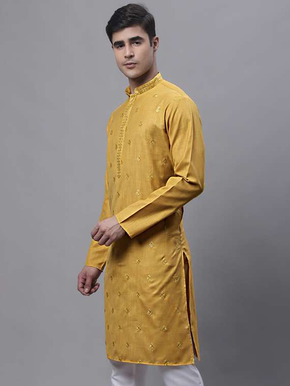 yellow embroidered long kurta - 19453439 - Zoom Image - 0