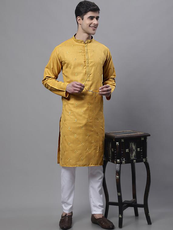 yellow embroidered long kurta - 19453439 - Standard Image - 3