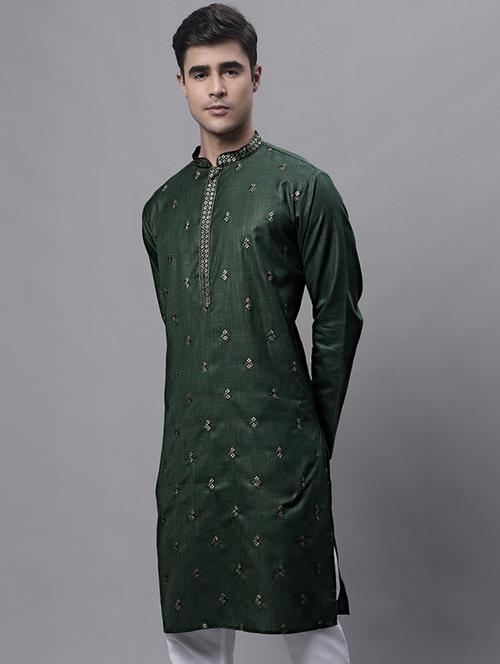 green embroidered long kurta - 19453441 -  Standard Image - 0