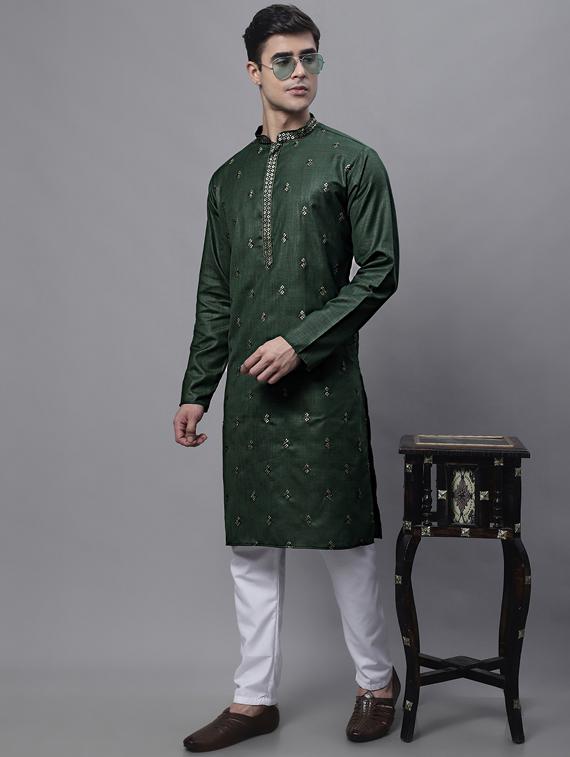 green embroidered long kurta - 19453441 - Standard Image - 3