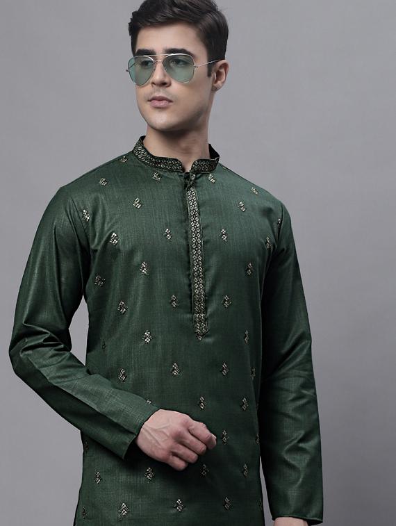 green embroidered long kurta - 19453441 - Standard Image - 5