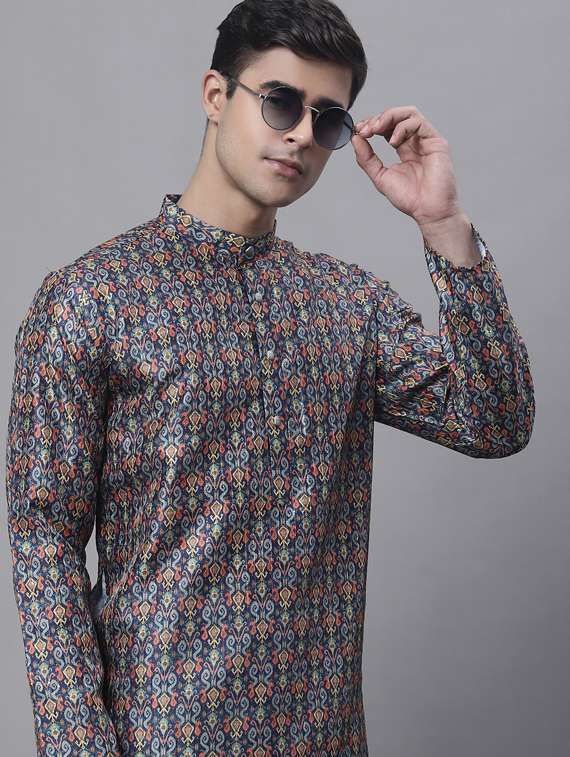 navy blue printed long kurta - 19453450 -  Standard Image - 5