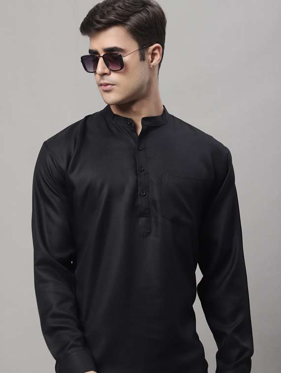 black solid short kurta - 19453457 -  Standard Image - 5