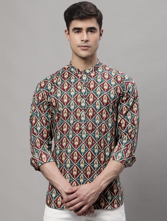 ikat printed short kurta - 19453459 -  Zoom Image - 0