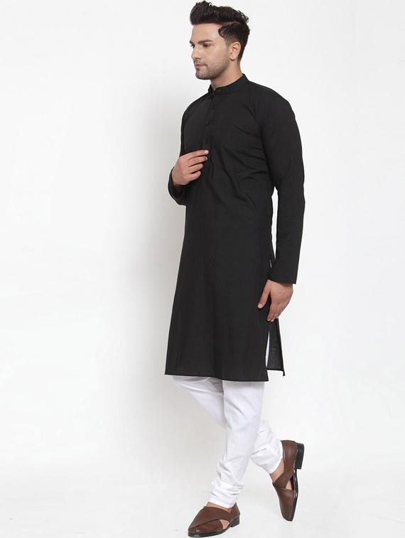 black solid long kurta - 19453465 - Standard Image - 3