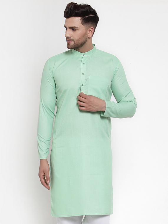 green solid long kurta - 19453474 - Zoom Image - 0