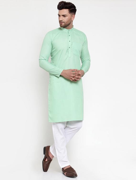 green solid long kurta - 19453474 - Standard Image - 3