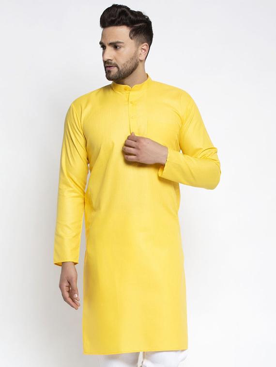 yellow solid long kurta - 19453479 - Zoom Image - 0
